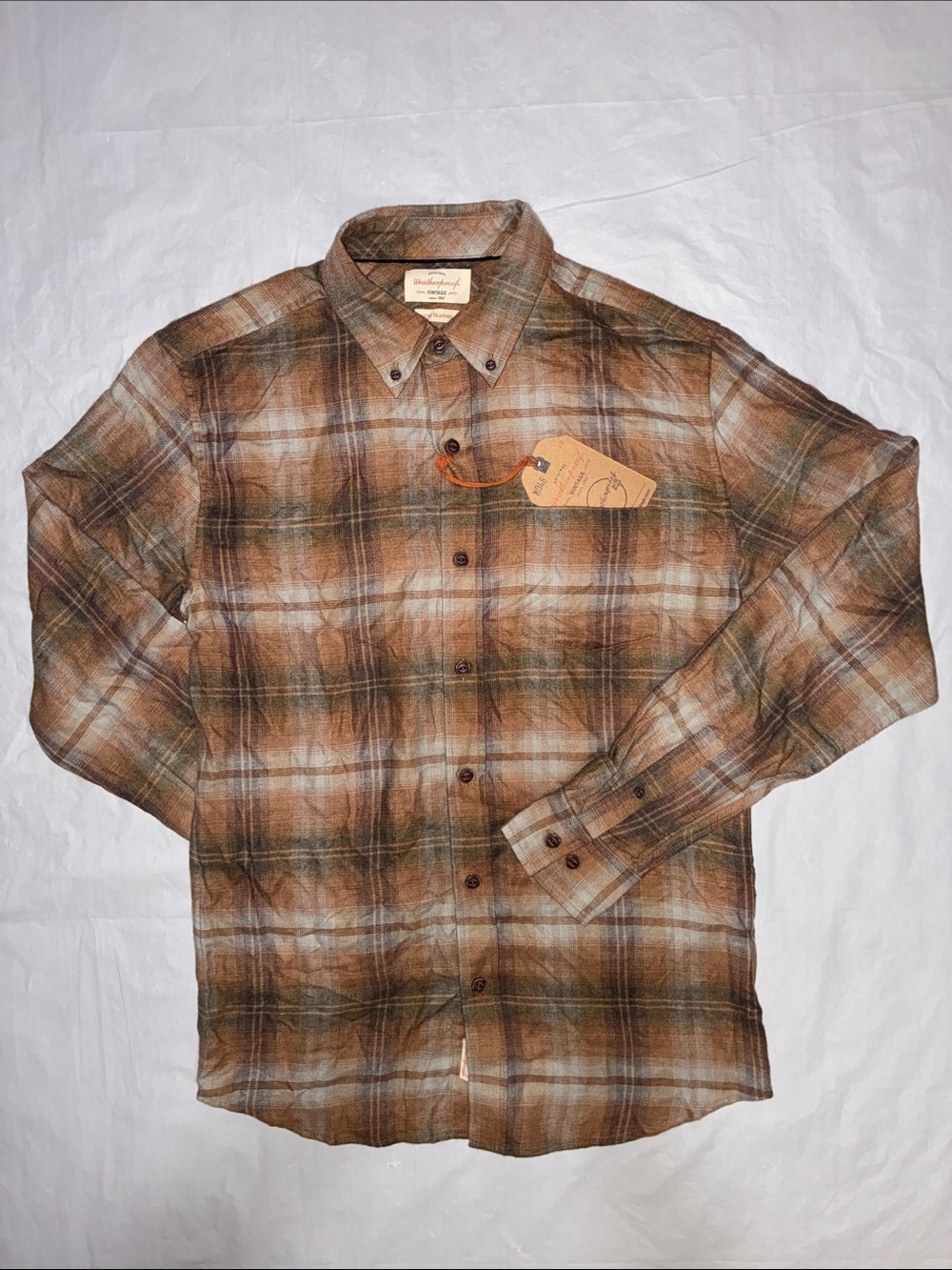 Weatherproof Brown and Green Plaid Button-Down Shirt